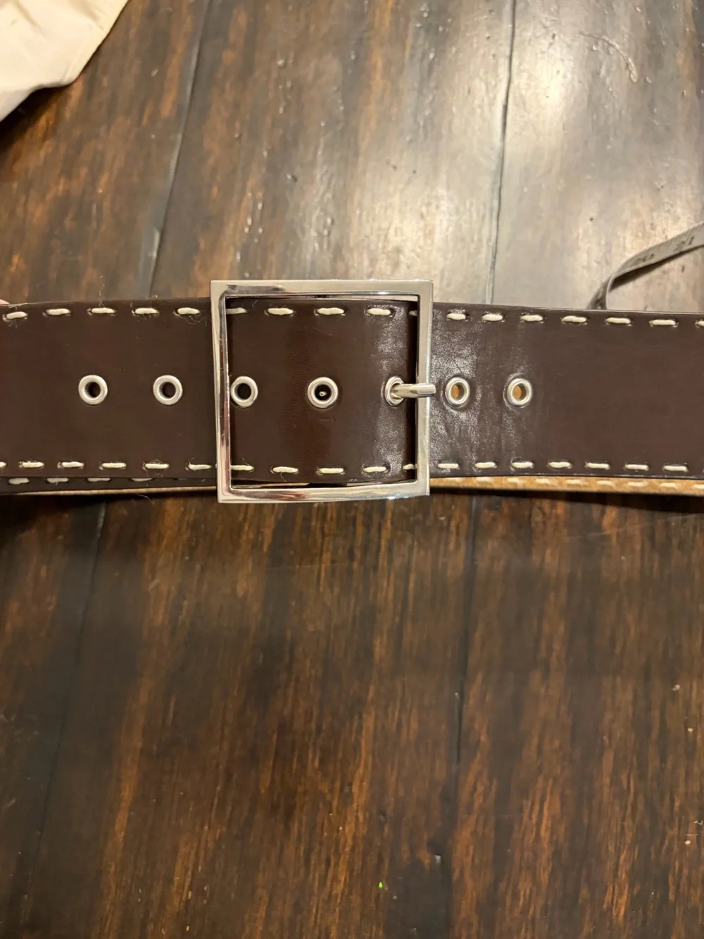 Classic Brown Leather Belt with Contrast Stitching - Women's Accessory